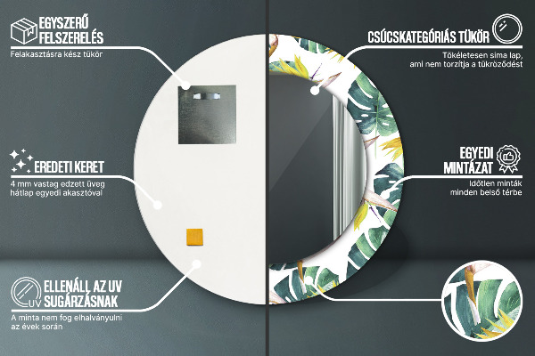 Specchio tondo decoro Foglie tropicali