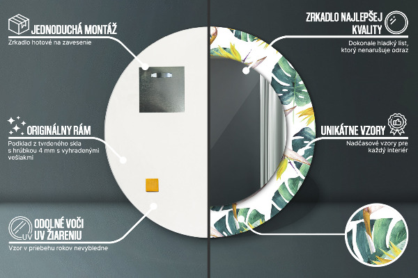 Specchio tondo decoro Foglie tropicali