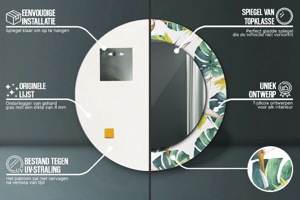 Specchio tondo decoro Foglie tropicali