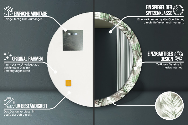 Specchio tondo decoro Foglie d'acqua