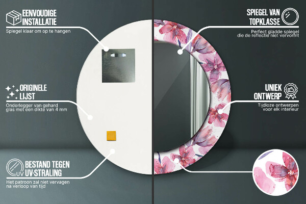 Specchio tondo decoro Fiori ad acquerello