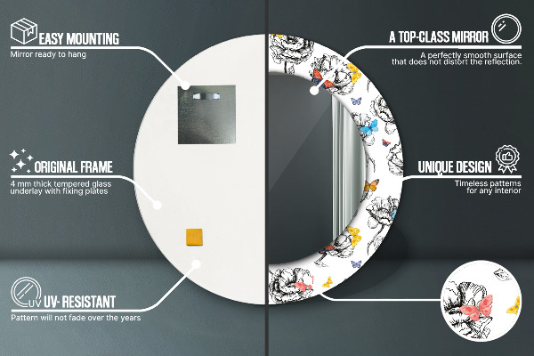 Specchio tondo decoro Farfalla