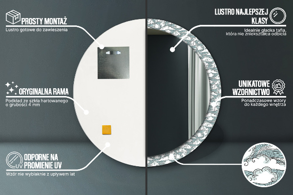 Specchio tondo con cornice stampata Nuvole