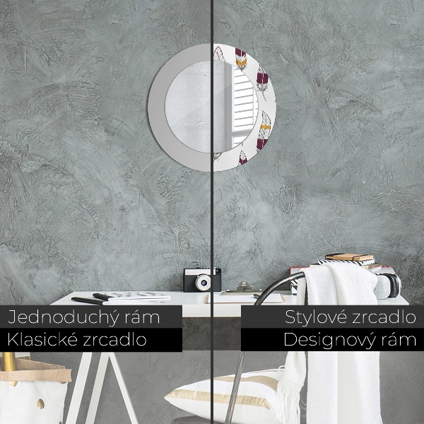 Specchio tondo con cornice stampata Piume