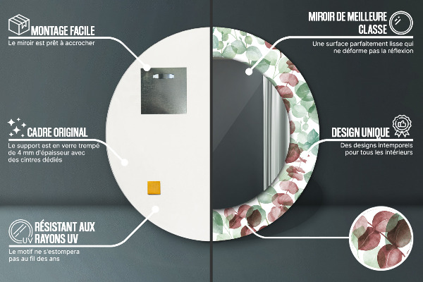 Specchio tondo con cornice stampata Eucalipto