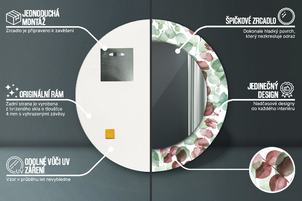 Specchio tondo con cornice stampata Eucalipto