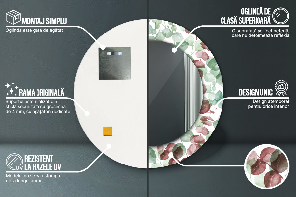 Specchio tondo con cornice stampata Eucalipto