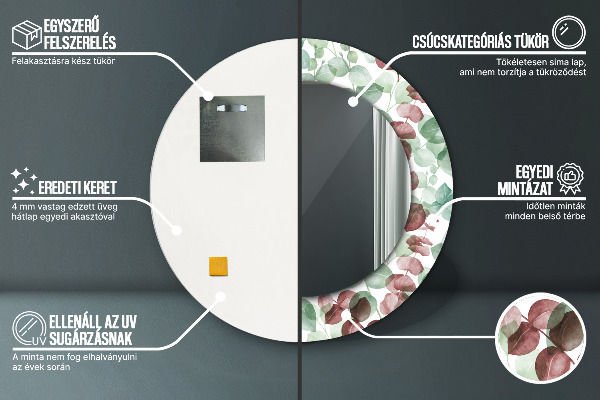 Specchio tondo con cornice stampata Eucalipto