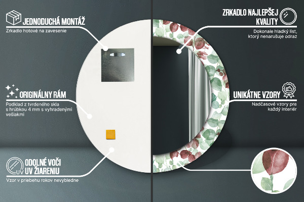 Specchio tondo con cornice stampata Eucalipto