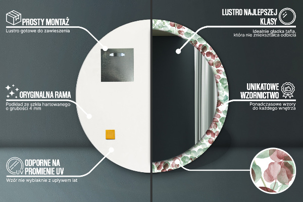 Specchio tondo con cornice stampata Eucalipto