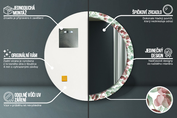 Specchio tondo con cornice stampata Eucalipto