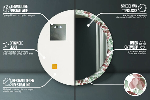 Specchio tondo con cornice stampata Eucalipto