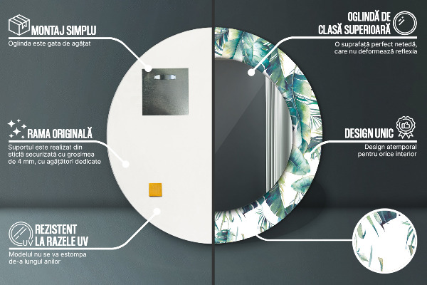 Specchio tondo con cornice stampata Foglie