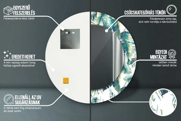 Specchio tondo con cornice stampata Foglie