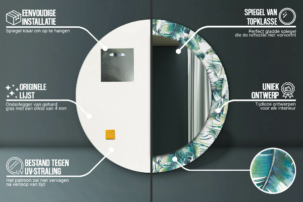 Specchio tondo con cornice stampata Foglie