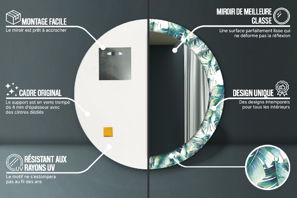 Specchio tondo con cornice stampata Foglie