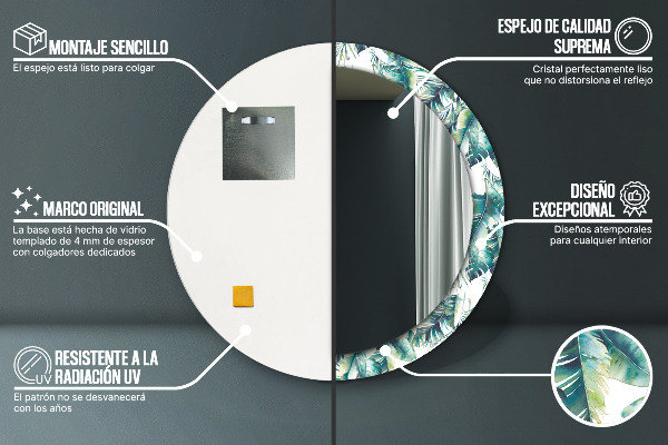 Specchio tondo con cornice stampata Foglie