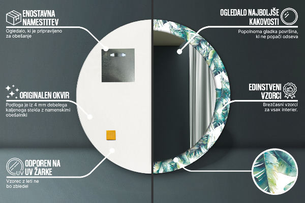 Specchio tondo con cornice stampata Foglie