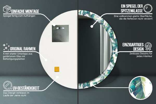 Specchio tondo con cornice stampata Foglie