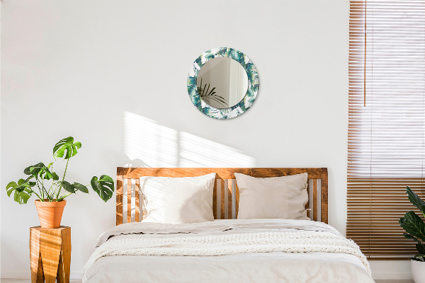 Specchio tondo con cornice stampata Foglie
