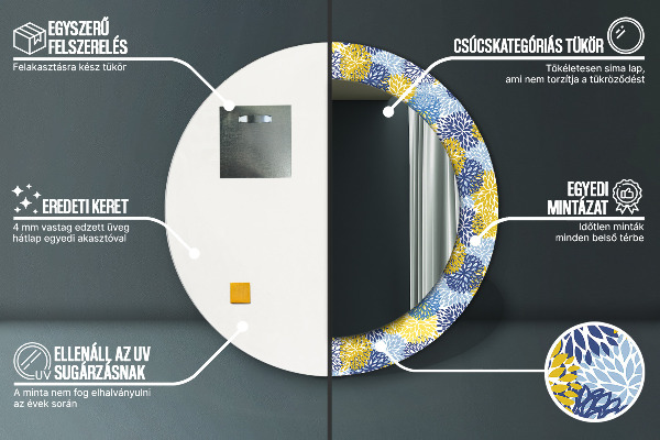 Specchio tondo con cornice stampata Fiori blu