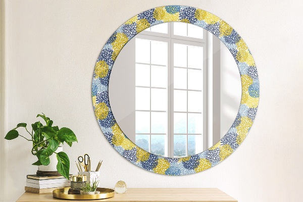 Specchio tondo con cornice stampata Fiori blu