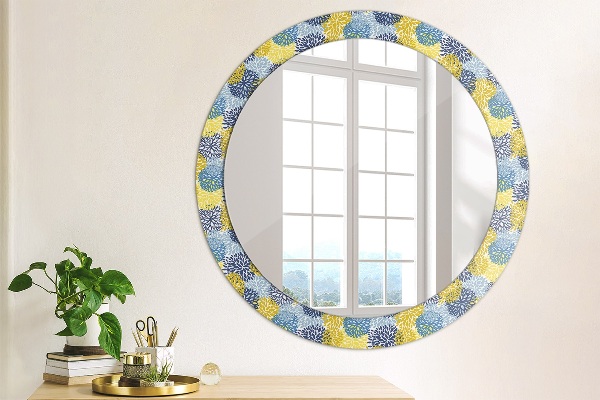 Specchio tondo con cornice stampata Fiori blu