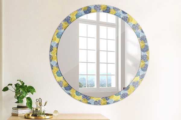 Specchio tondo con cornice stampata Fiori blu