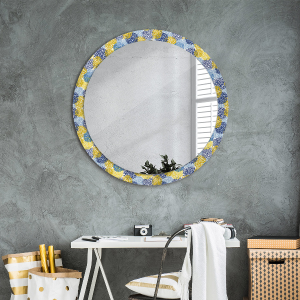 Specchio tondo con cornice stampata Fiori blu