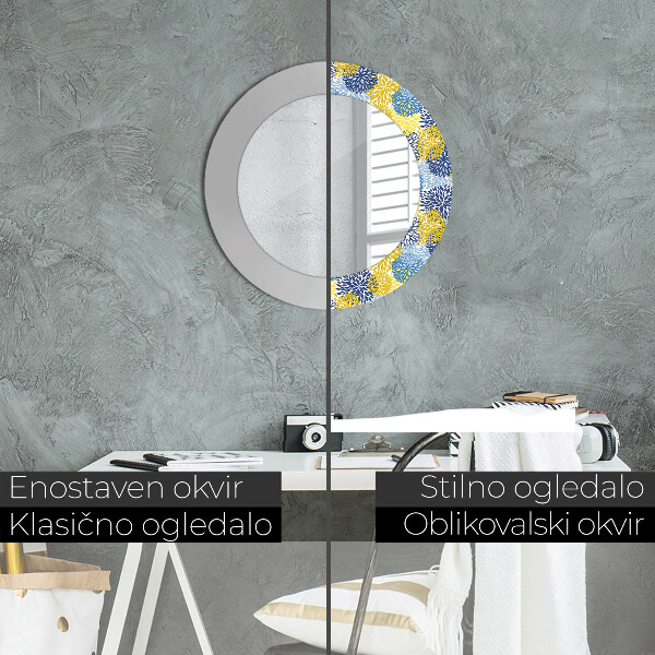 Specchio tondo con cornice stampata Fiori blu