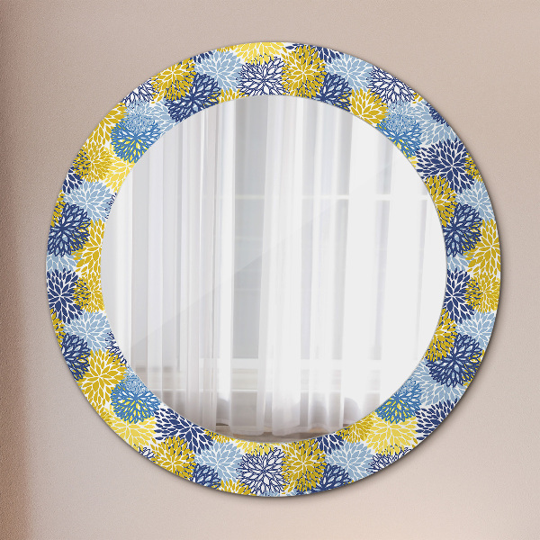 Specchio tondo con cornice stampata Fiori blu