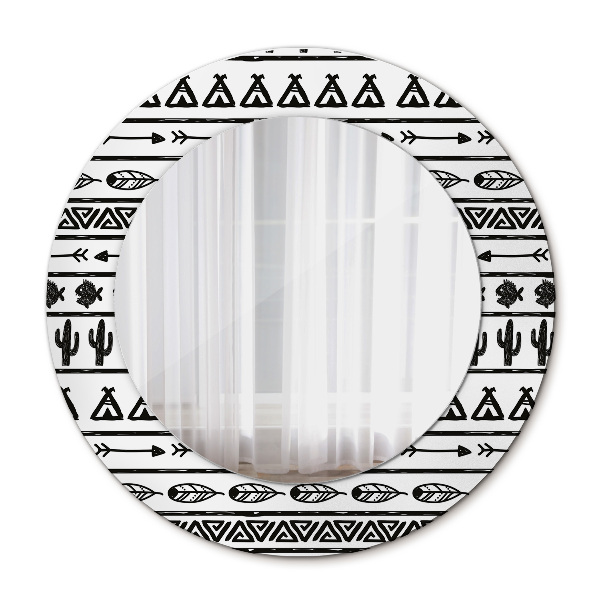 Specchio tondo con cornice stampata Boho minimalista