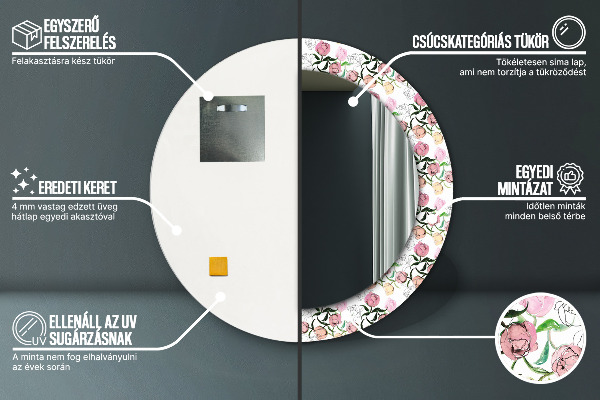 Specchio tondo con cornice stampata Gemme di peonia