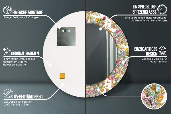 Specchio tondo con cornice stampata Un sogno sulla terra delle fiabe