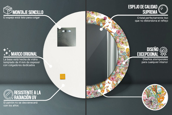 Specchio tondo con cornice stampata Un sogno sulla terra delle fiabe