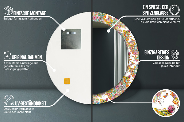Specchio tondo con cornice stampata Un sogno sulla terra delle fiabe