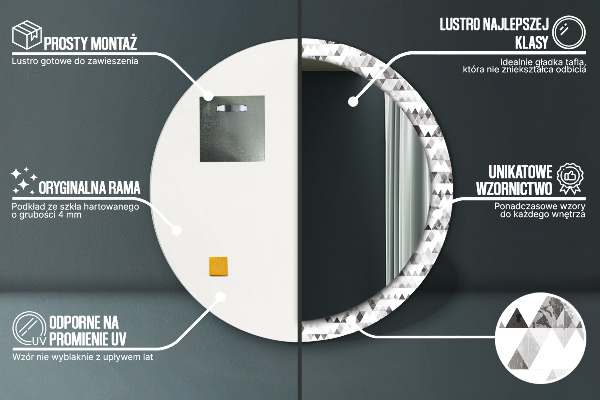 Specchio tondo con cornice stampata Triangolo arcobaleno
