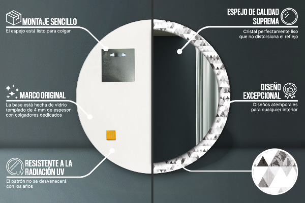Specchio tondo con cornice stampata Triangolo arcobaleno