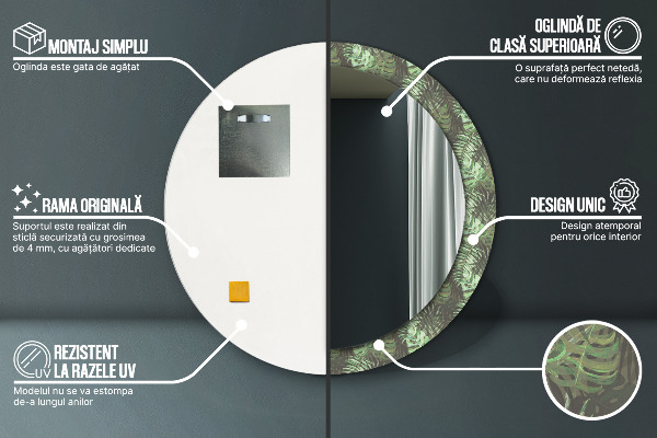 Specchio tondo stampato Foglie tropicali