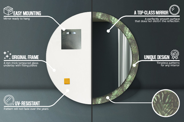 Specchio tondo stampato Foglie tropicali