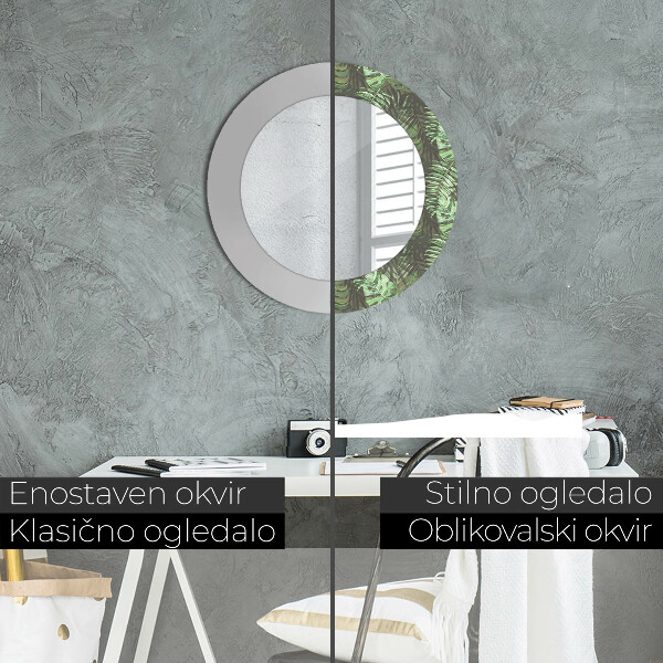 Specchio tondo stampato Foglie tropicali