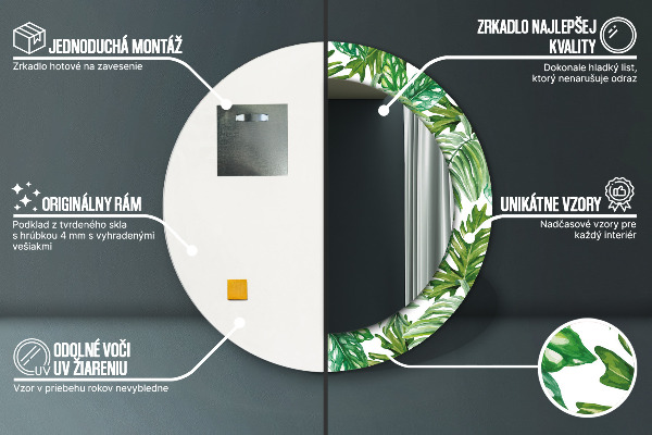 Specchio tondo stampato Foglie della giungla