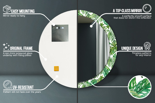 Specchio tondo stampato Foglie della giungla