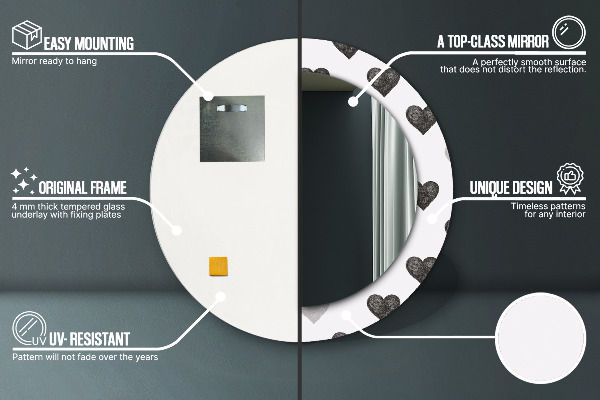 Specchio tondo stampato Cuori astratti