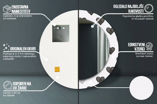 Specchio tondo stampato Cuori astratti