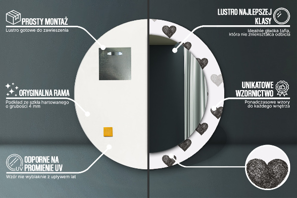 Specchio tondo stampato Cuori astratti