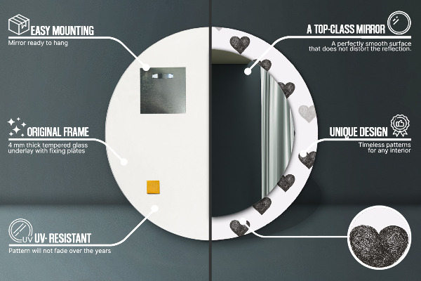 Specchio tondo stampato Cuori astratti