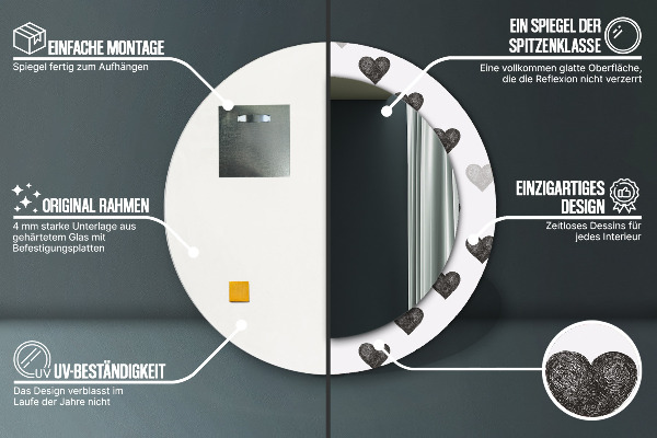 Specchio tondo stampato Cuori astratti