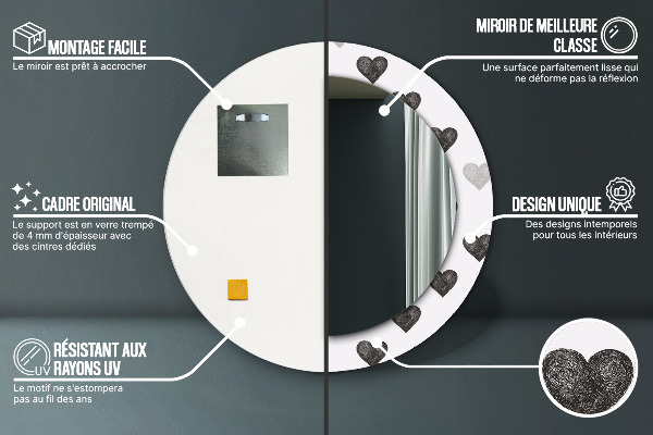 Specchio tondo stampato Cuori astratti