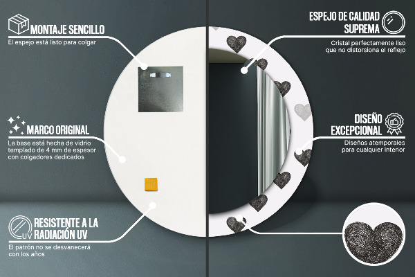 Specchio tondo stampato Cuori astratti